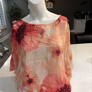 White House Black Market Floral Blouse -Coral and Peach